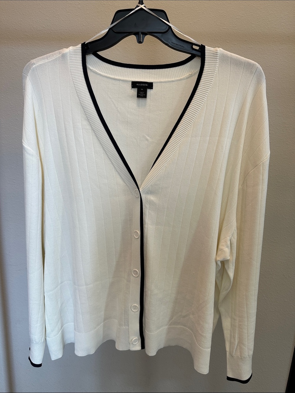 Halogen Ivory Cardigan with Black Contrast Trim